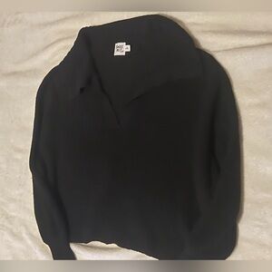 PrincessPolly Black Knit Collared Oversized Sweater L/XL